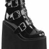 Demonia SWING-105 Black Patent Platform Ankle Boots