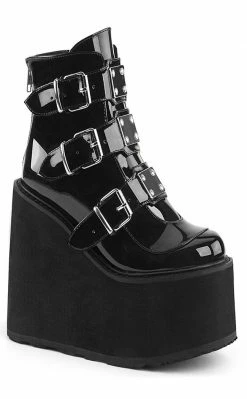 Demonia SWING-105 Black Patent Platform Ankle Boots