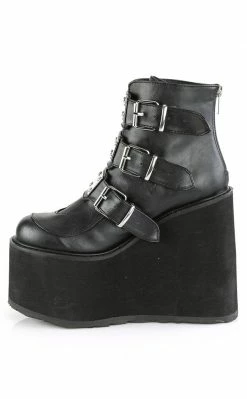Demonia Shoes SWING-105 Black Vegan Leather Platform Ankle Boots