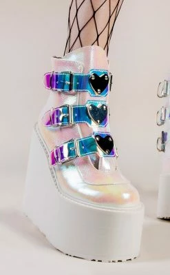 Demonia SWING-105 Pearl Iridescent Platform Ankle Boots (Au Stock)
