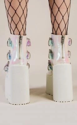 Demonia SWING-105 Pearl Iridescent Platform Ankle Boots (Au Stock)