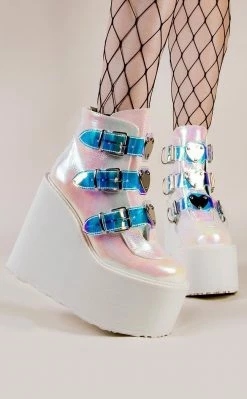 Demonia SWING-105 Pearl Iridescent Platform Ankle Boots (Au Stock)