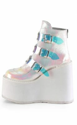 Demonia Shoes SWING-105 Pearl Iridescent Platform Ankle Boots