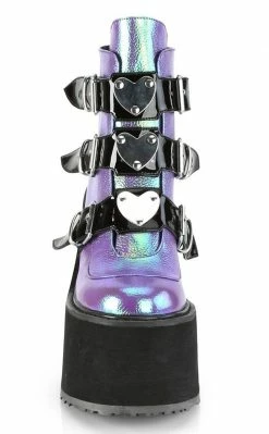 Demonia SWING-105 Purple Iridescent Platform Ankle Boots