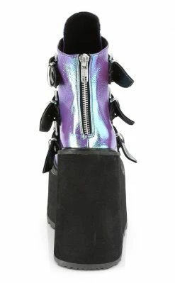 Demonia SWING-105 Purple Iridescent Platform Ankle Boots