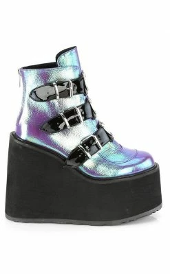Demonia SWING-105 Purple Iridescent Platform Ankle Boots