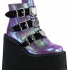 Demonia SWING-105 Purple Iridescent Platform Ankle Boots