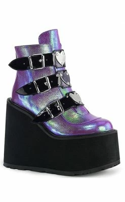 Demonia SWING-105 Purple Iridescent Platform Ankle Boots