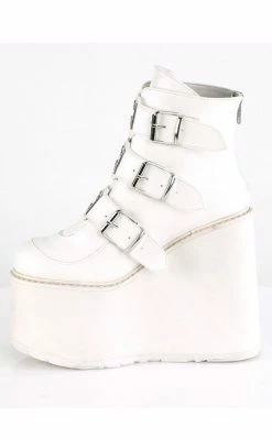 Demonia SWING-105 White Vegan Leather Platform Ankle Boots