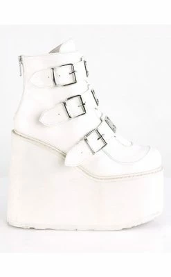 Demonia SWING-105 White Vegan Leather Platform Ankle Boots