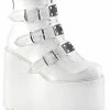 Demonia SWING-105 White Vegan Leather Platform Ankle Boots