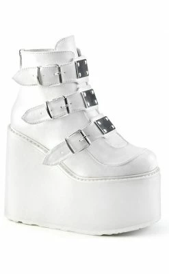 Demonia SWING-105 White Vegan Leather Platform Ankle Boots