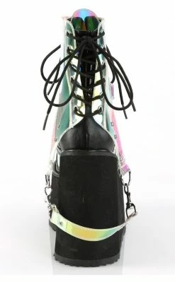 Demonia SWING-115 Black Holographic Platform Ankle Boots