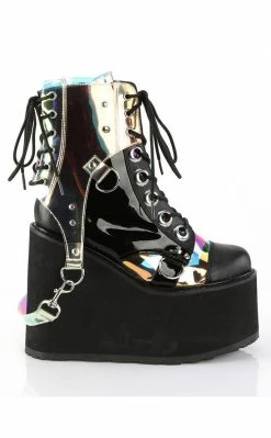 Demonia SWING-115 Black Holographic Platform Ankle Boots