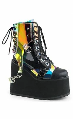 Demonia SWING-115 Black Holographic Platform Ankle Boots