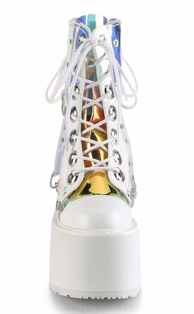 Demonia SWING-115 White & Holographic Platform Ankle Boots Shoes 4 Demonia SWING-115 White & Holographic Platform Ankle Boots Shoes