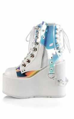 Demonia SWING-115 White & Holographic Platform Ankle Boots Shoes 9 Demonia SWING-115 White & Holographic Platform Ankle Boots Shoes