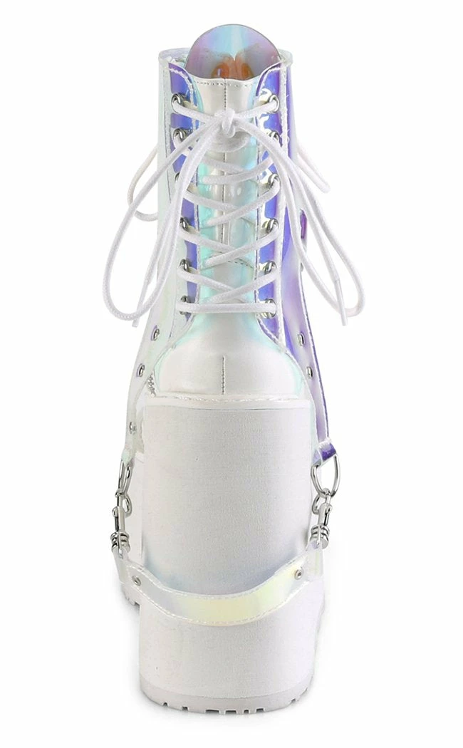 Demonia SWING-115 White & Holographic Platform Ankle Boots Shoes 6 Demonia SWING-115 White & Holographic Platform Ankle Boots Shoes