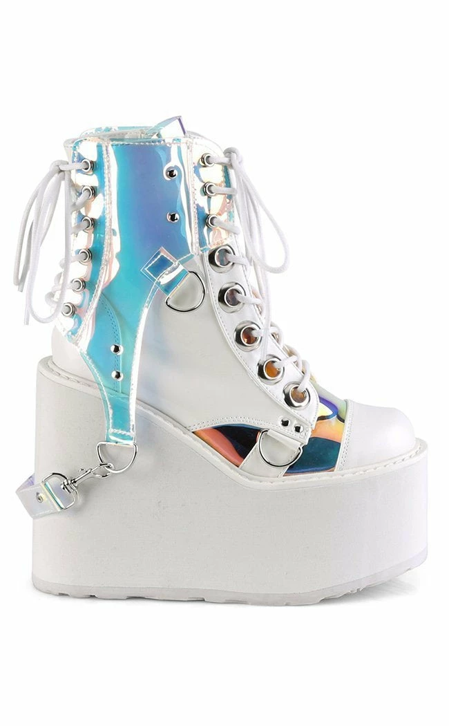 Demonia SWING-115 White & Holographic Platform Ankle Boots Shoes 7 Demonia SWING-115 White & Holographic Platform Ankle Boots Shoes