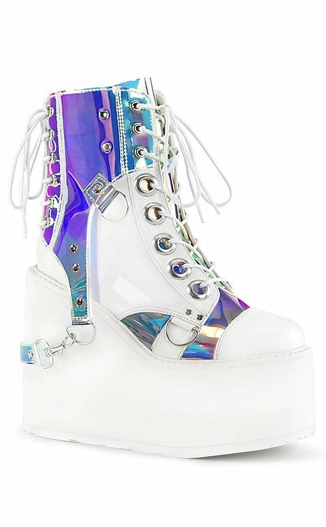 Demonia SWING-115 White & Holographic Platform Ankle Boots Shoes 3 Demonia SWING-115 White & Holographic Platform Ankle Boots Shoes