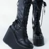 Demonia SWING-150 Black Matte Platform Knee High Boots