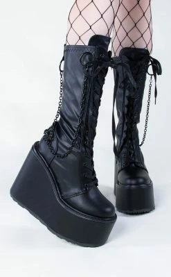 Demonia SWING-150 Black Matte Platform Knee High Boots