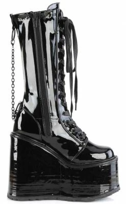 Demonia Shoes SWING-150 Black Patent Platform Knee High Boots (AU Stock)