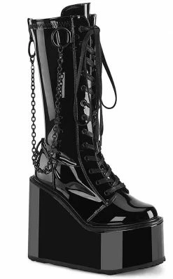 Demonia Shoes SWING-150 Black Patent Platform Knee High Boots