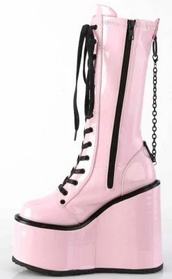Demonia Shoes SWING-150 Pink Holographic Platform Knee High Boots 9 Demonia Shoes SWING-150 Pink Holographic Platform Knee High Boots
