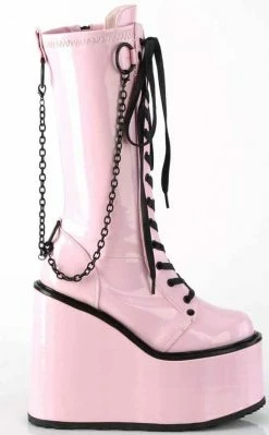 Demonia Shoes SWING-150 Pink Holographic Platform Knee High Boots 11 Demonia Shoes SWING-150 Pink Holographic Platform Knee High Boots