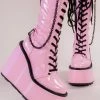 Demonia Shoes SWING-150 Pink Holographic Platform Knee High Boots 1 Demonia Shoes SWING-150 Pink Holographic Platform Knee High Boots
