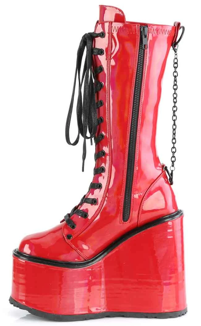 Demonia Shoes SWING-150 Red Holographic Platform Knee High Boots 5 Demonia Shoes SWING-150 Red Holographic Platform Knee High Boots