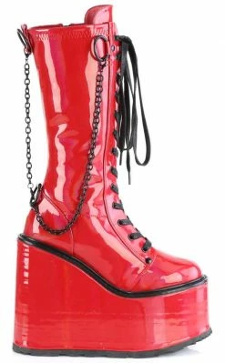 Demonia Shoes SWING-150 Red Holographic Platform Knee High Boots 9 Demonia Shoes SWING-150 Red Holographic Platform Knee High Boots