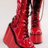 Demonia Shoes SWING-150 Red Holographic Platform Knee High Boots