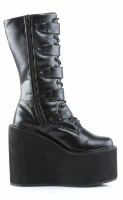 Demonia Shoes SWING-220 Black Vegan Leather Platform Knee High Boots 11 Demonia Shoes SWING-220 Black Vegan Leather Platform Knee High Boots