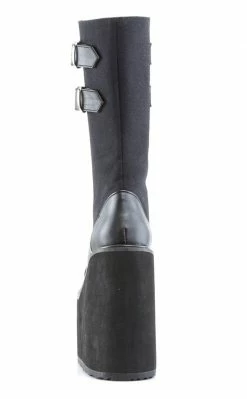 Demonia SWING-221 Black Canvas Platform Knee High Boots Shoes
