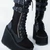 Demonia SWING-221 Black Canvas Platform Knee High Boots Shoes 2 Demonia SWING-221 Black Canvas Platform Knee High Boots Shoes