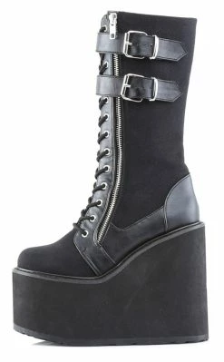 Demonia SWING-221 Black Canvas Platform Knee High Boots (Last Pair: Size 7) 10 Demonia SWING-221 Black Canvas Platform Knee High Boots (Last Pair: Size 7)