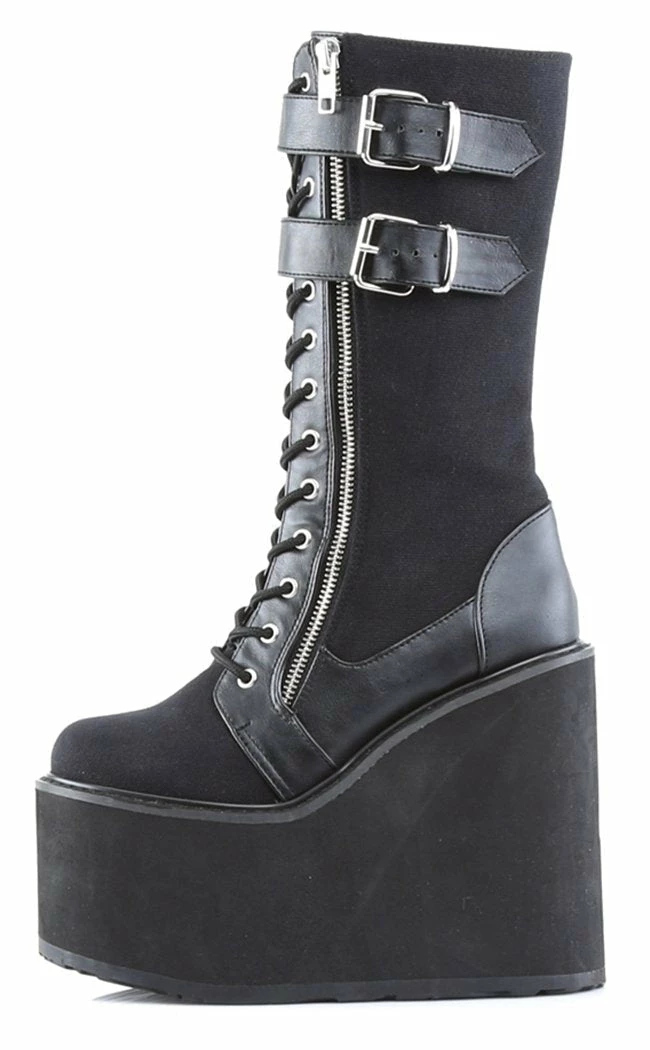 Demonia SWING-221 Black Canvas Platform Knee High Boots (Last Pair: Size 7) 5 Demonia SWING-221 Black Canvas Platform Knee High Boots (Last Pair: Size 7)