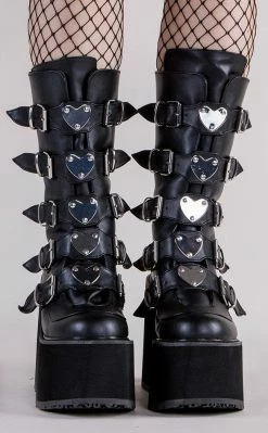 Demonia Shoes SWING-230 Black Vegan Leather Platform Mid-Calf Boots (Au Stock)