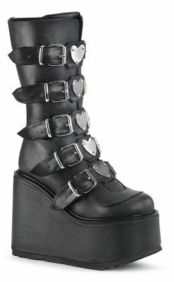 Demonia Shoes SWING-230 Black Vegan Leather Platform Mid-Calf Boots