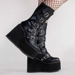 Demonia Shoes SWING-230 Black Vegan Leather Platform Mid-Calf Boots