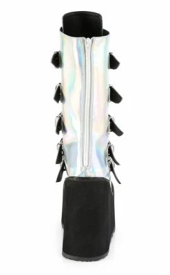 Demonia SWING-230 Silver Holographic Platform Mid-Calf Boots Shoes 10 Demonia SWING-230 Silver Holographic Platform Mid-Calf Boots Shoes