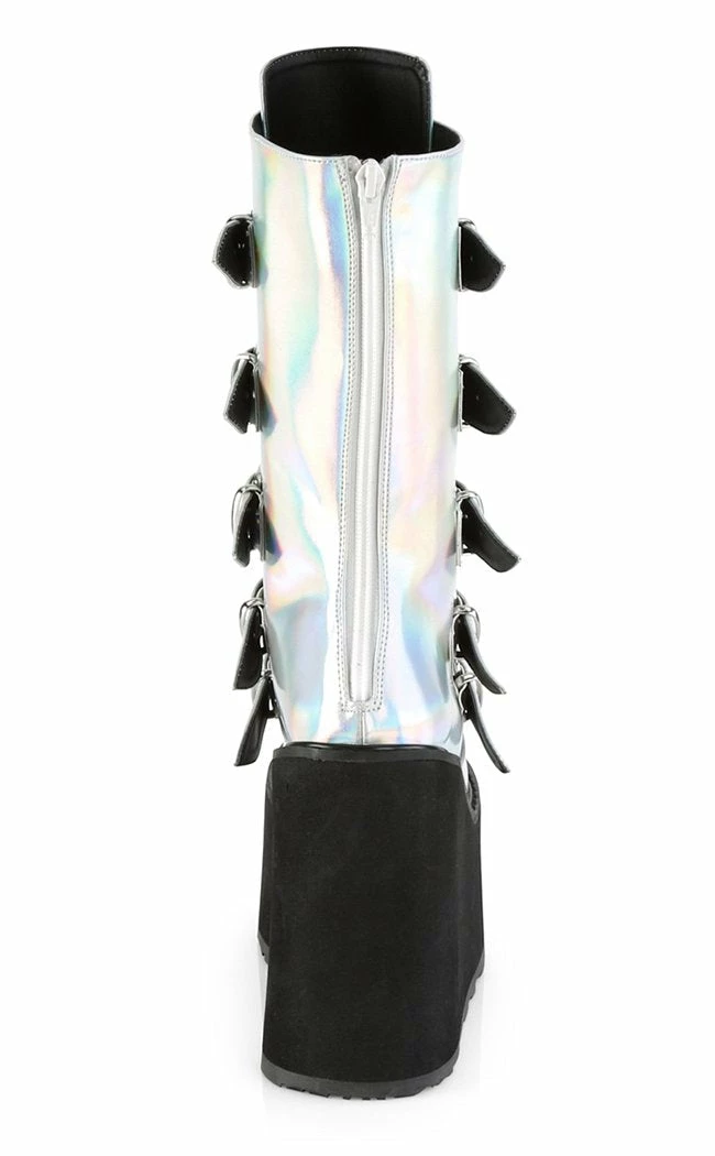 Demonia SWING-230 Silver Holographic Platform Mid-Calf Boots Shoes 6 Demonia SWING-230 Silver Holographic Platform Mid-Calf Boots Shoes