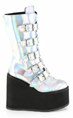 Demonia SWING-230 Silver Holographic Platform Mid-Calf Boots Shoes 11 Demonia SWING-230 Silver Holographic Platform Mid-Calf Boots Shoes