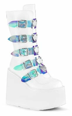 Demonia SWING-230 White Vegan Leather Platform Mid-Calf Boots (AU Stock)