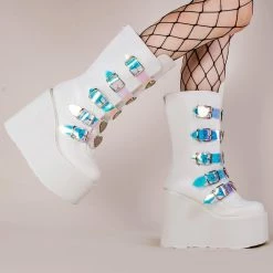 Demonia SWING-230 White Vegan Leather Platform Mid-Calf Boots Shoes 11 Demonia SWING-230 White Vegan Leather Platform Mid-Calf Boots Shoes