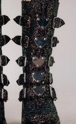 Demonia Shoes SWING-230G Black Glitter Platform Knee High Boots