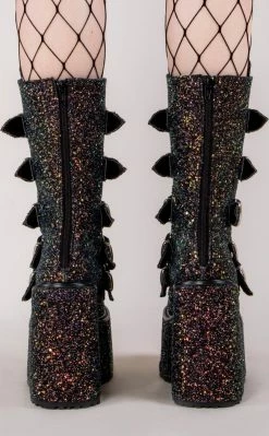 Demonia Shoes SWING-230G Black Glitter Platform Knee High Boots