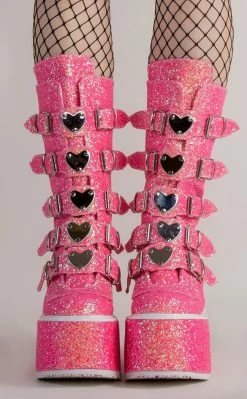 Demonia SWING-230G Pink UV Glitter Platform Mid-Calf Boots